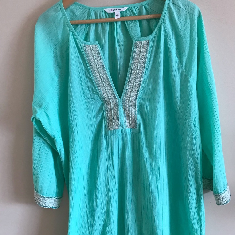 Athleta light green tunic or swim coverup with nice beaded and sequin detail